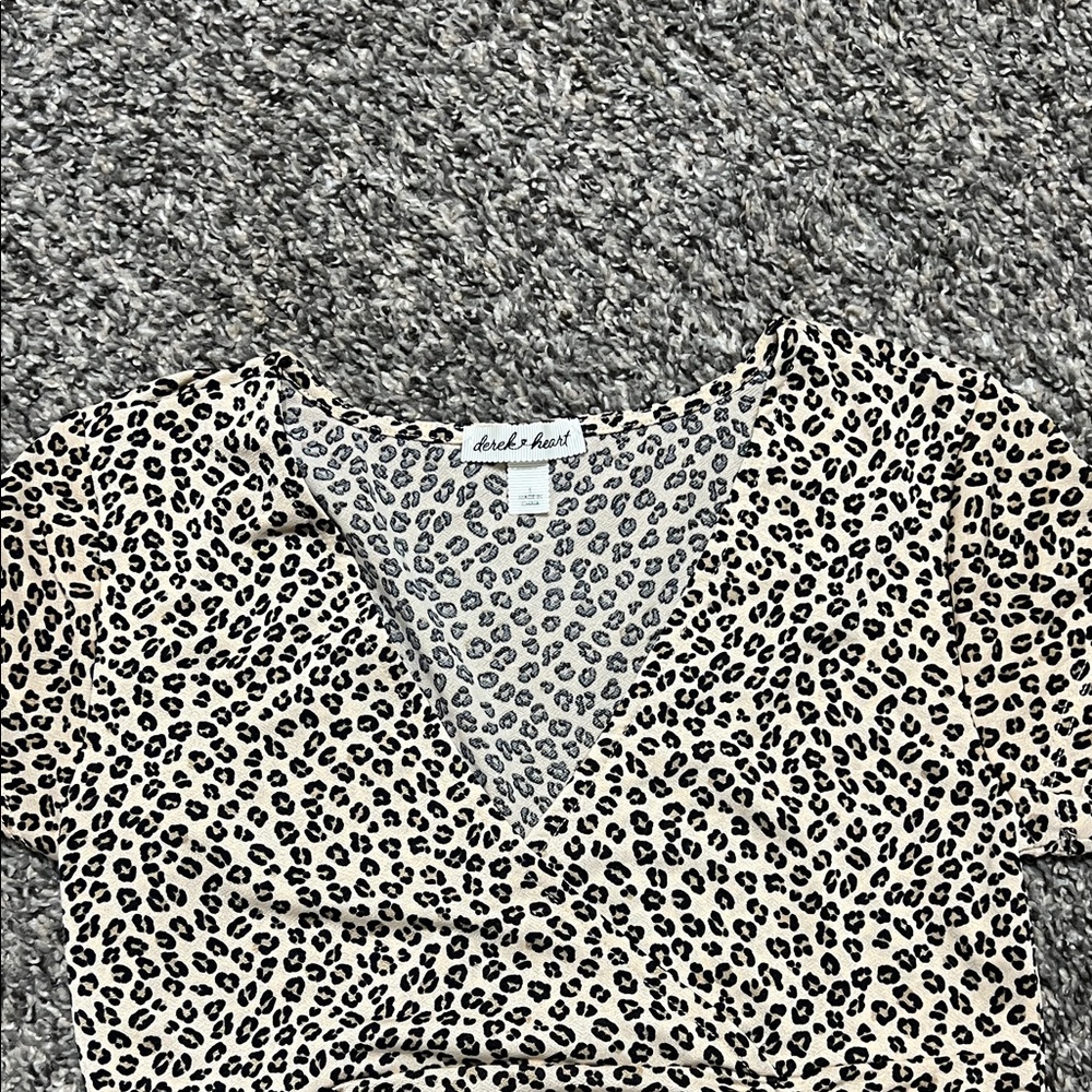 Derek Heart Leopard Print Blouse - Black and Cream